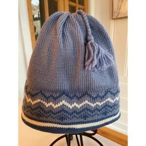 VTG Vermont Originals Blue Fair Isle Beanie Fleece Lined Wool Made in USA